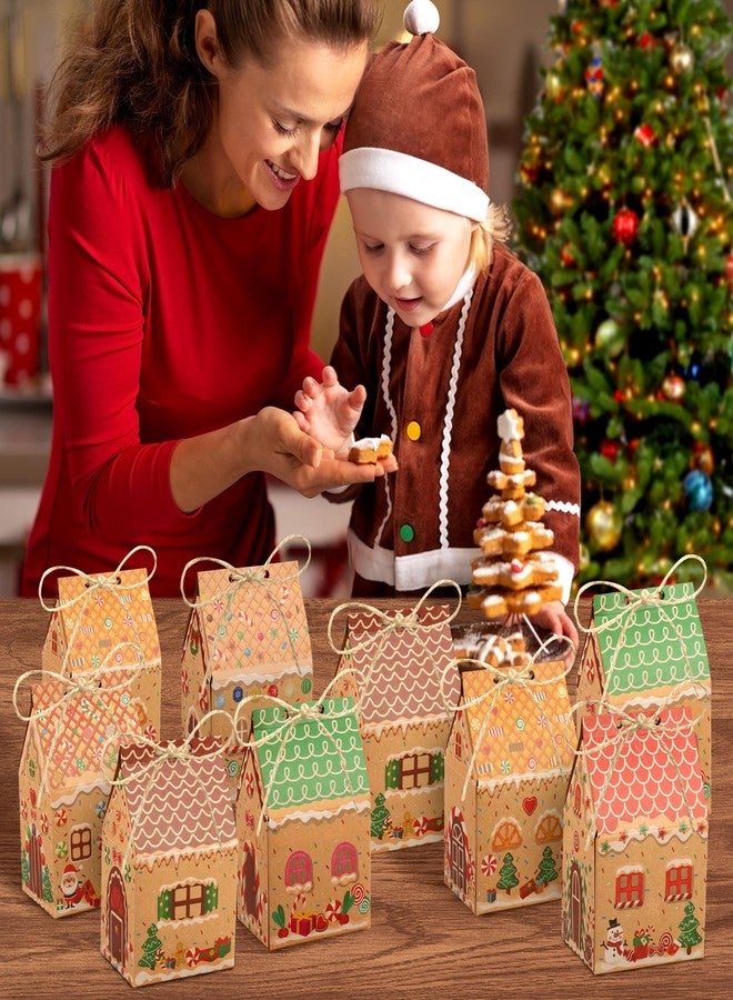 peony man 48 PCS Christmas Gingerbread House Treat Boxes Gingerbread Kraft Paper Gift Box Christmas Candy House Treat Goodie Cookie Boxes for Xmas Holiday Party Favor Supplies Snack Gift Packaging - Image 5